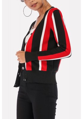 Red Color Long Sleeve Casual Cardigan