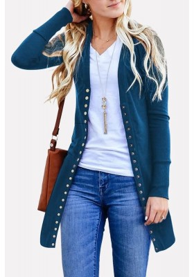 Long Sleeve Button Casual Cardigan(Blue)