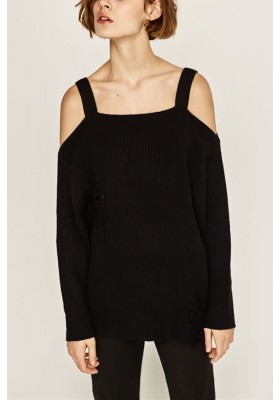 Black Cold Shoulder Long Sleeve Sexy Sweater