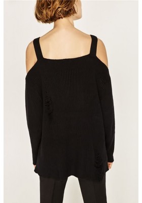 Black Cold Shoulder Long Sleeve Sexy Sweater